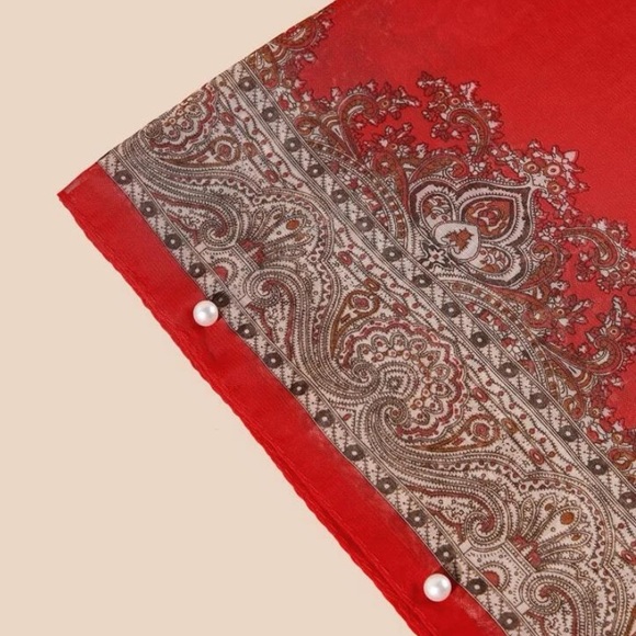 Stunning Red Shawl Scarf with Pearl Details - Picture 3 of 3